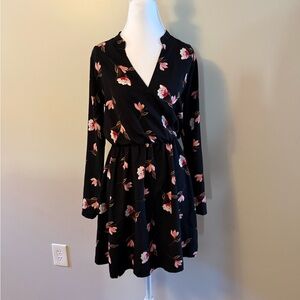All in Favor Black and Pink Floral Long Sleeve Dress